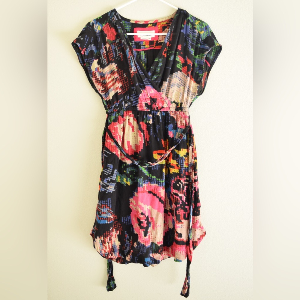 ANTHROPOLOGIE XXSP Astrid Dress Pixel Needle Point Floral V Neck Pockets Lined